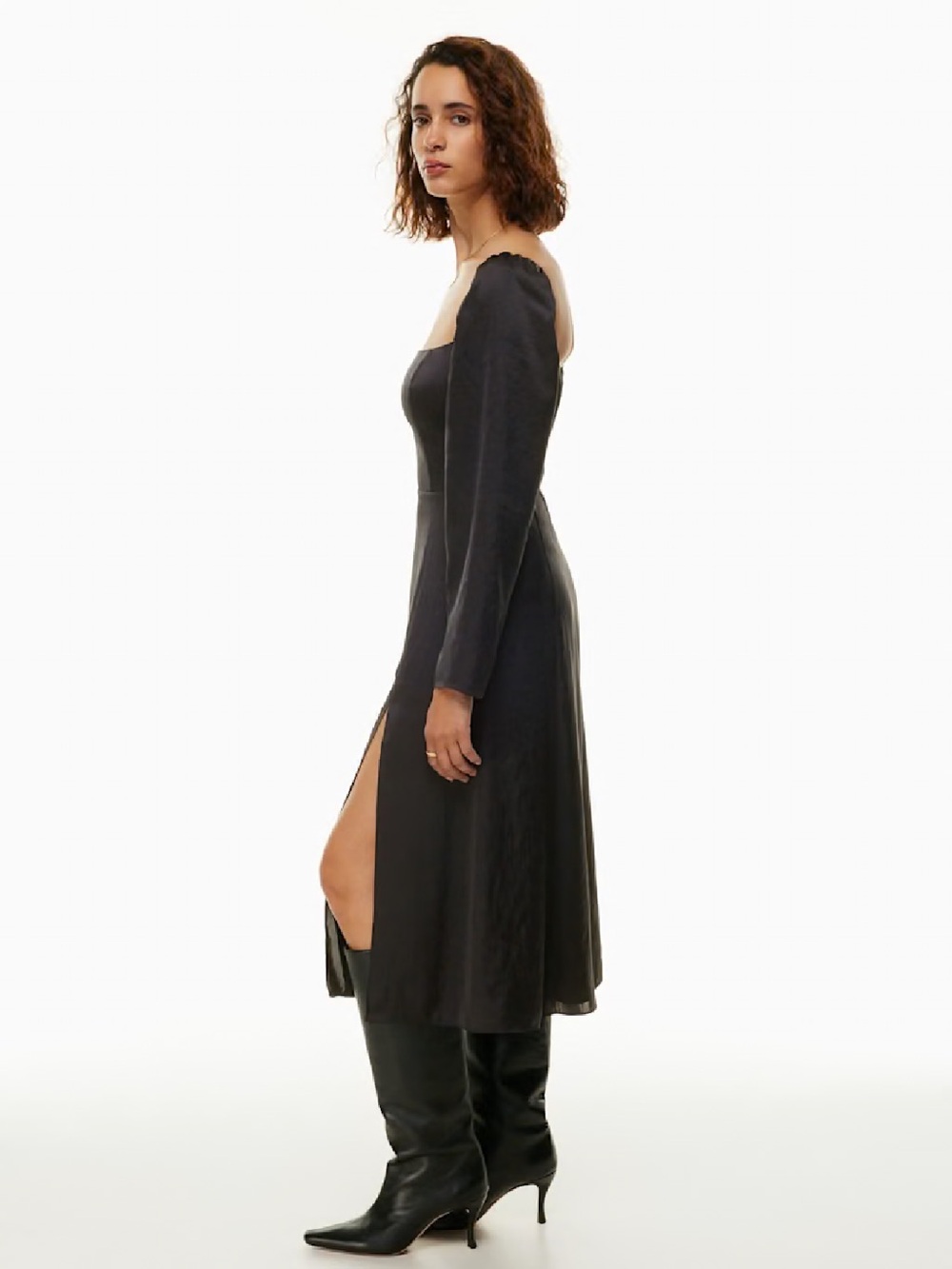 Wilfred Aritzia Bridgerton Satin Dress Size 4 Square Neck Midi Smock Back - Picture 2 of 9